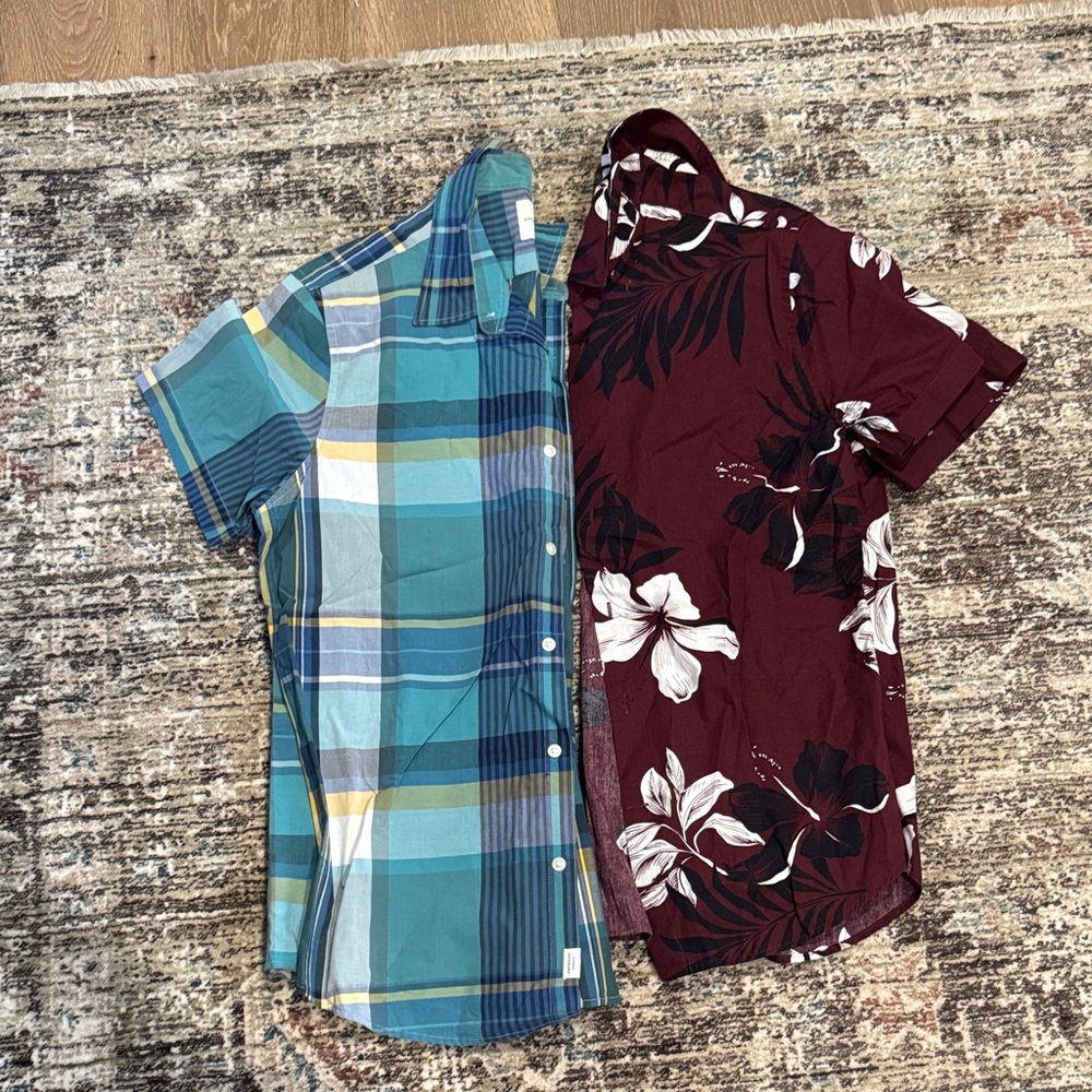 American Eagle Outfitters Blue Plaid and Maroon Floral Shirts